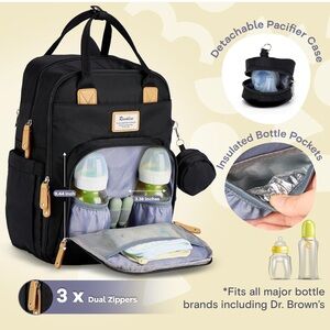 Rovide Black Diaper Backpack with Insulated Pockets
